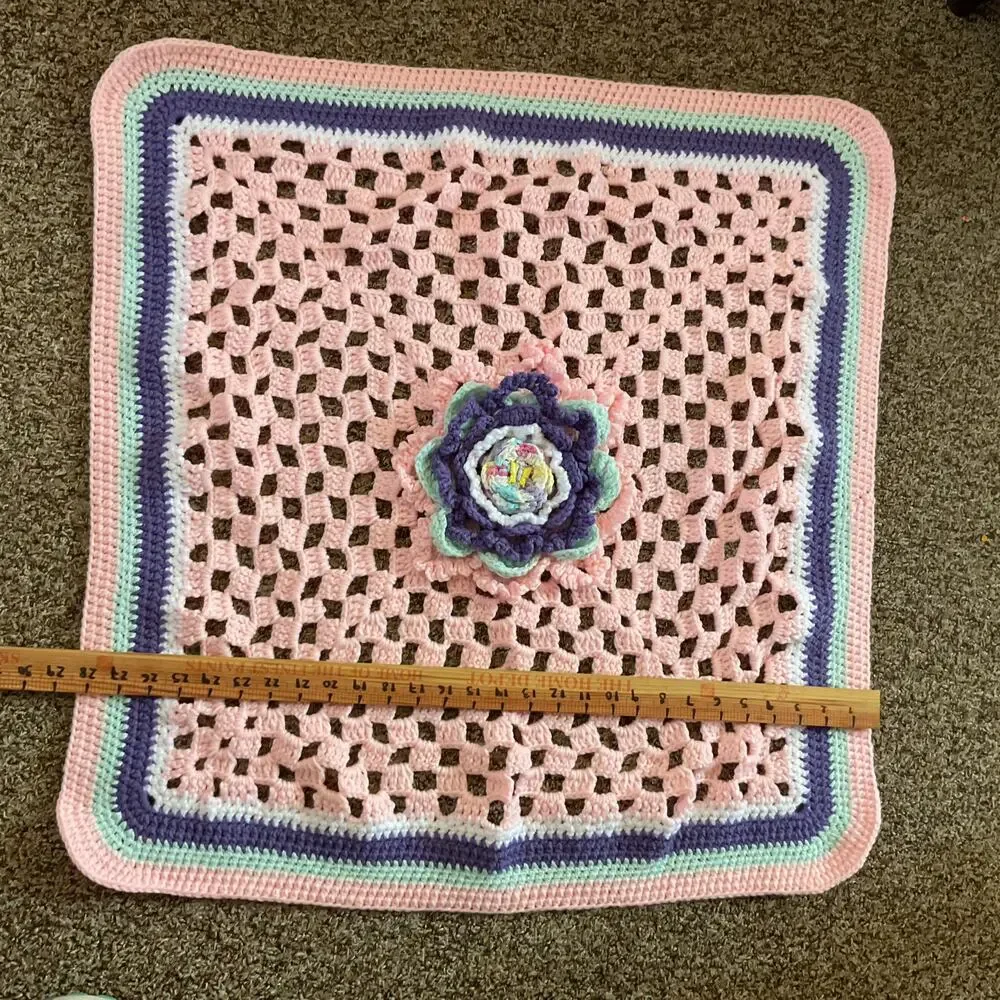 Handmade Crochet Baby Blanket Pink Pastel Flower Granny Square 29x29